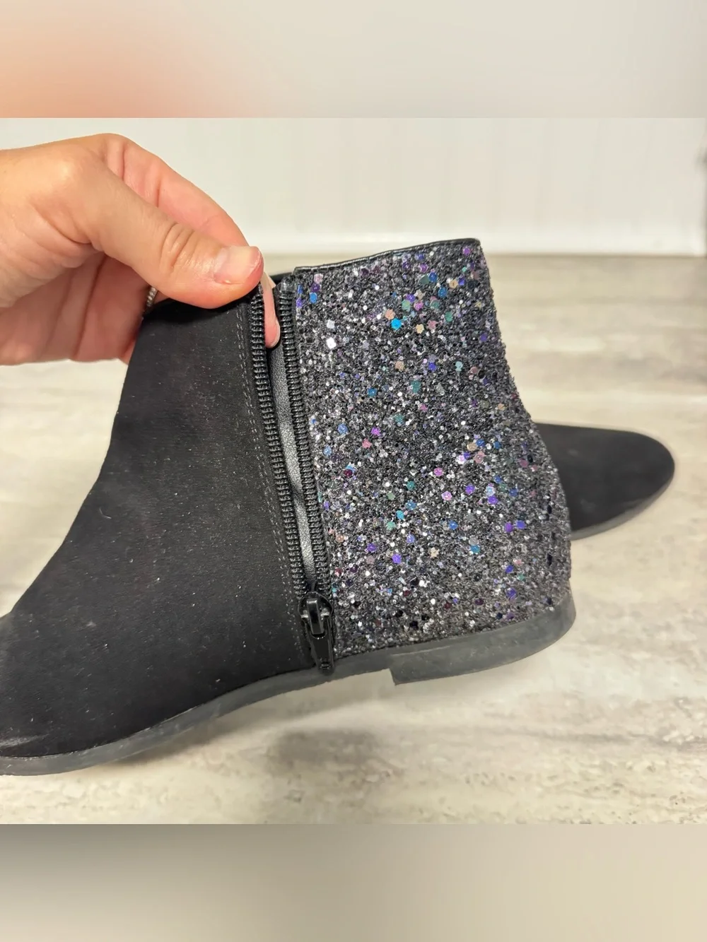 J Crew Crewcuts Girls Kids 5 Glitter Back Ankle Boots Side Zip Cushioned